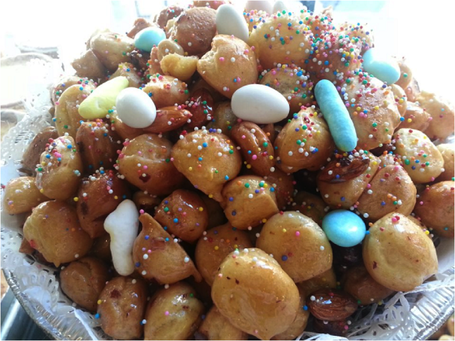 a dish is filled with food