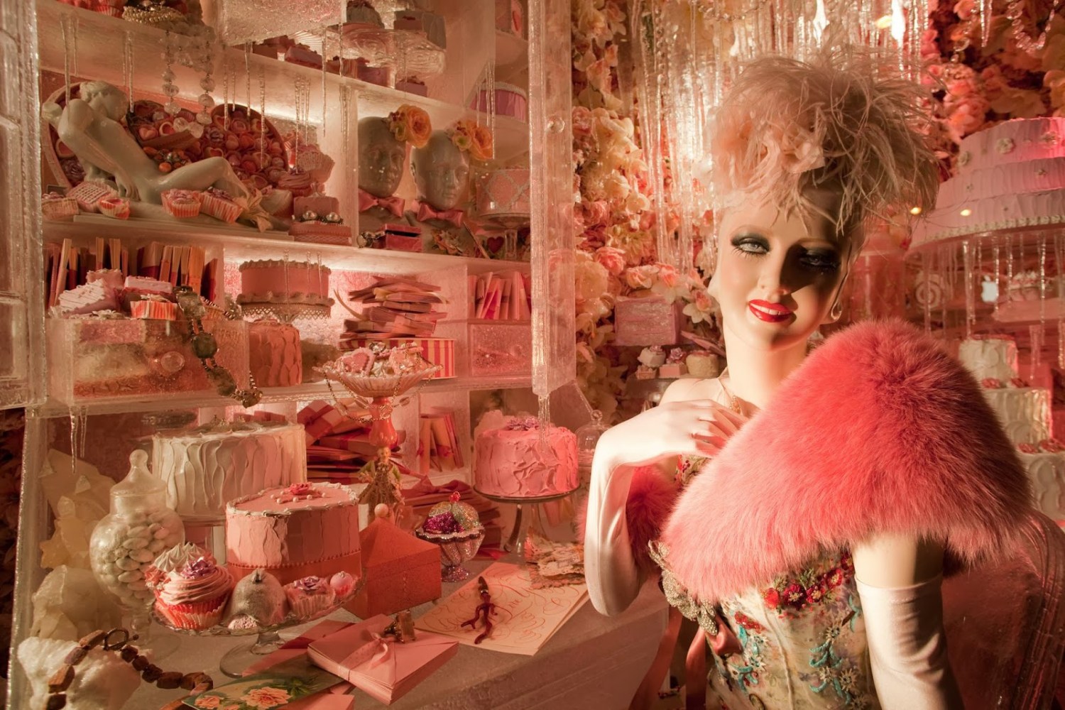 a person sitting on display in a store