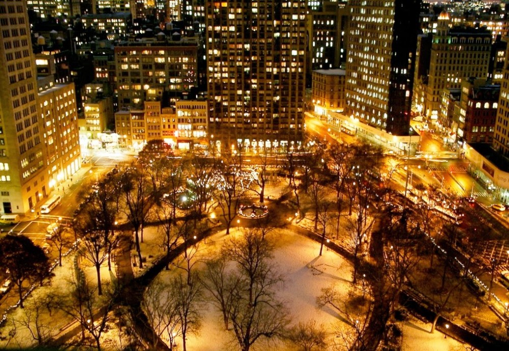 a view of a city at night