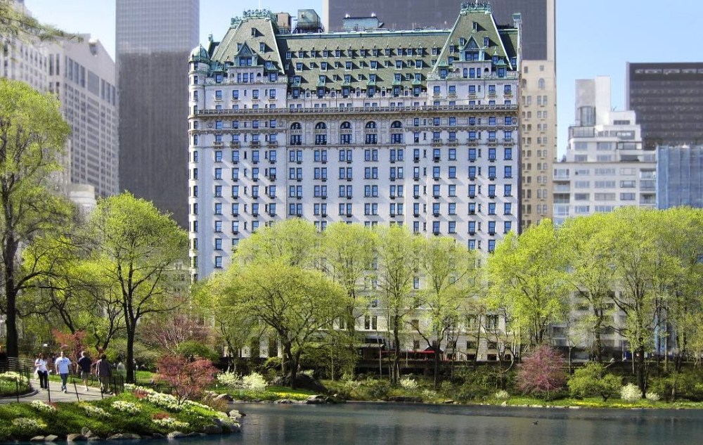 a tall building in Plaza Hotel park