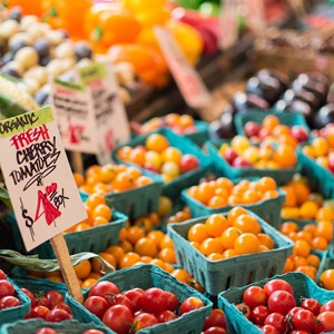 a variety of fresh fruit and vegetables on display
