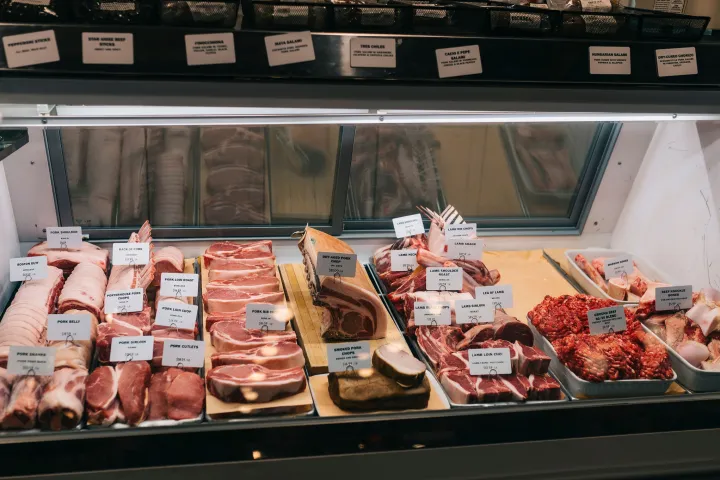 a display in a store filled with lots of food