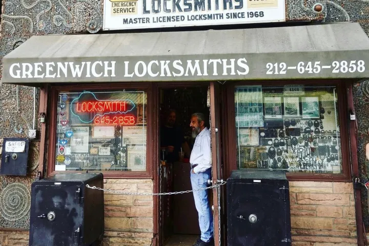 a store sign on the side of a building