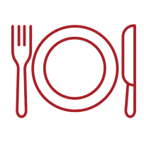 Outline of a plate with fork and knife on either side.