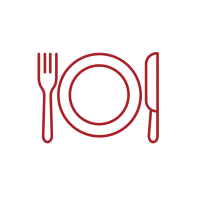 Outline of a plate with fork and knife on either side.