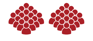 Two clusters of red person icons on a white background.