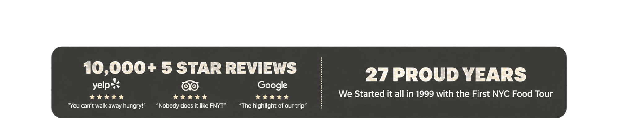 Banner with review stats and 27-year anniversary mention.